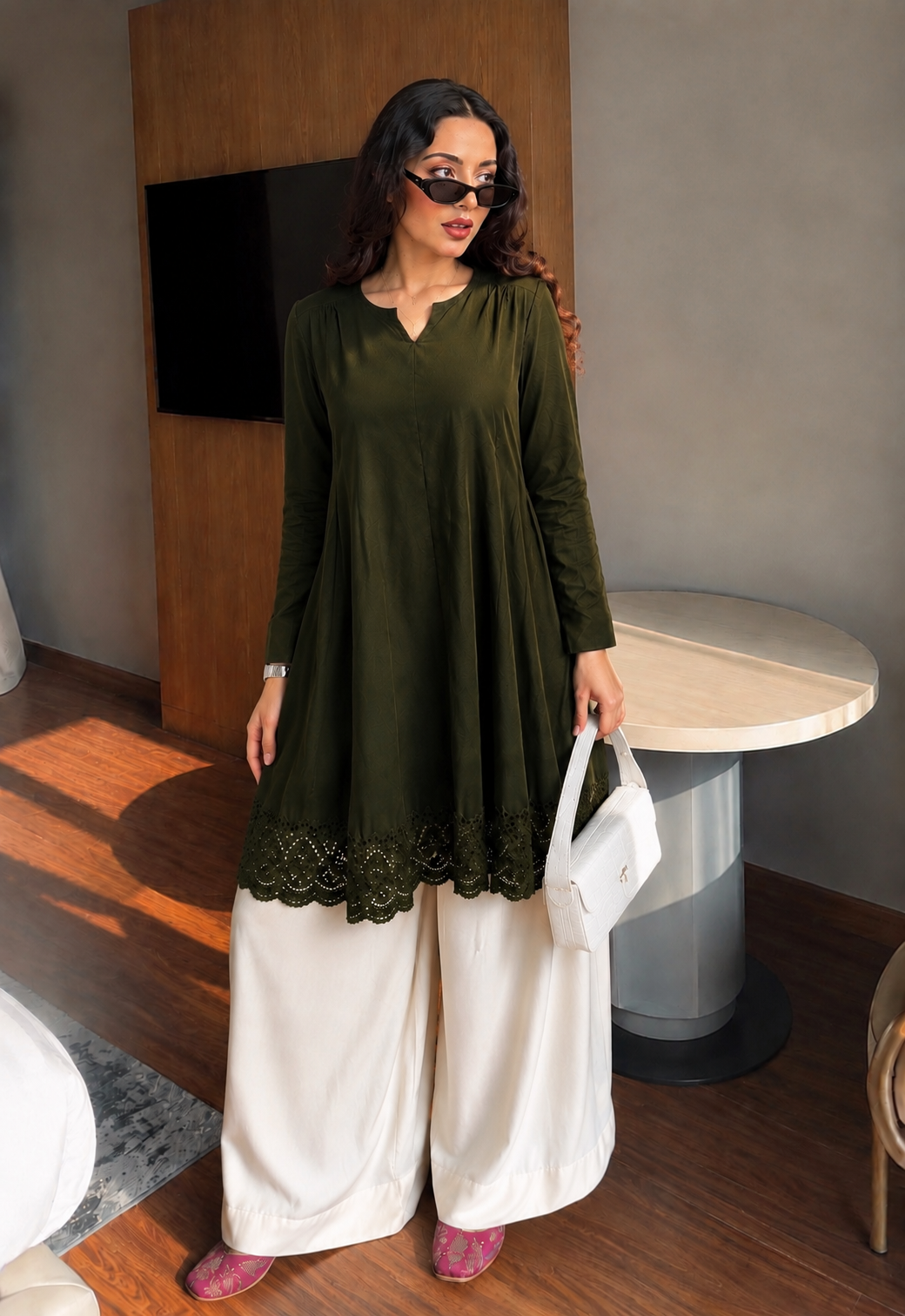 Trending frock kurti set with straight wide leg palazzo pant