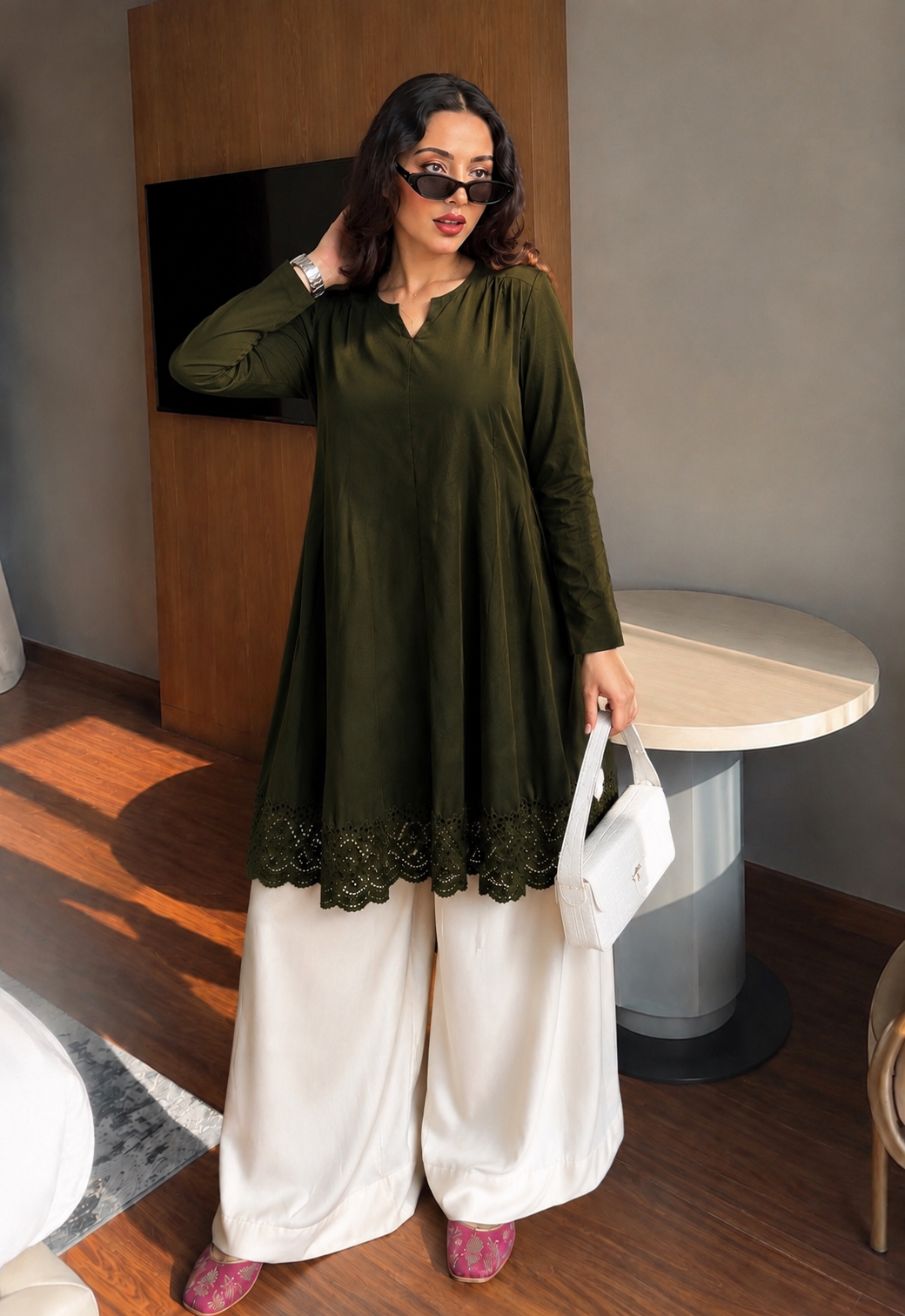 Trending frock kurti set with straight wide leg palazzo pant