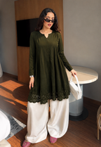 Trending frock kurti set with straight wide leg palazzo pant