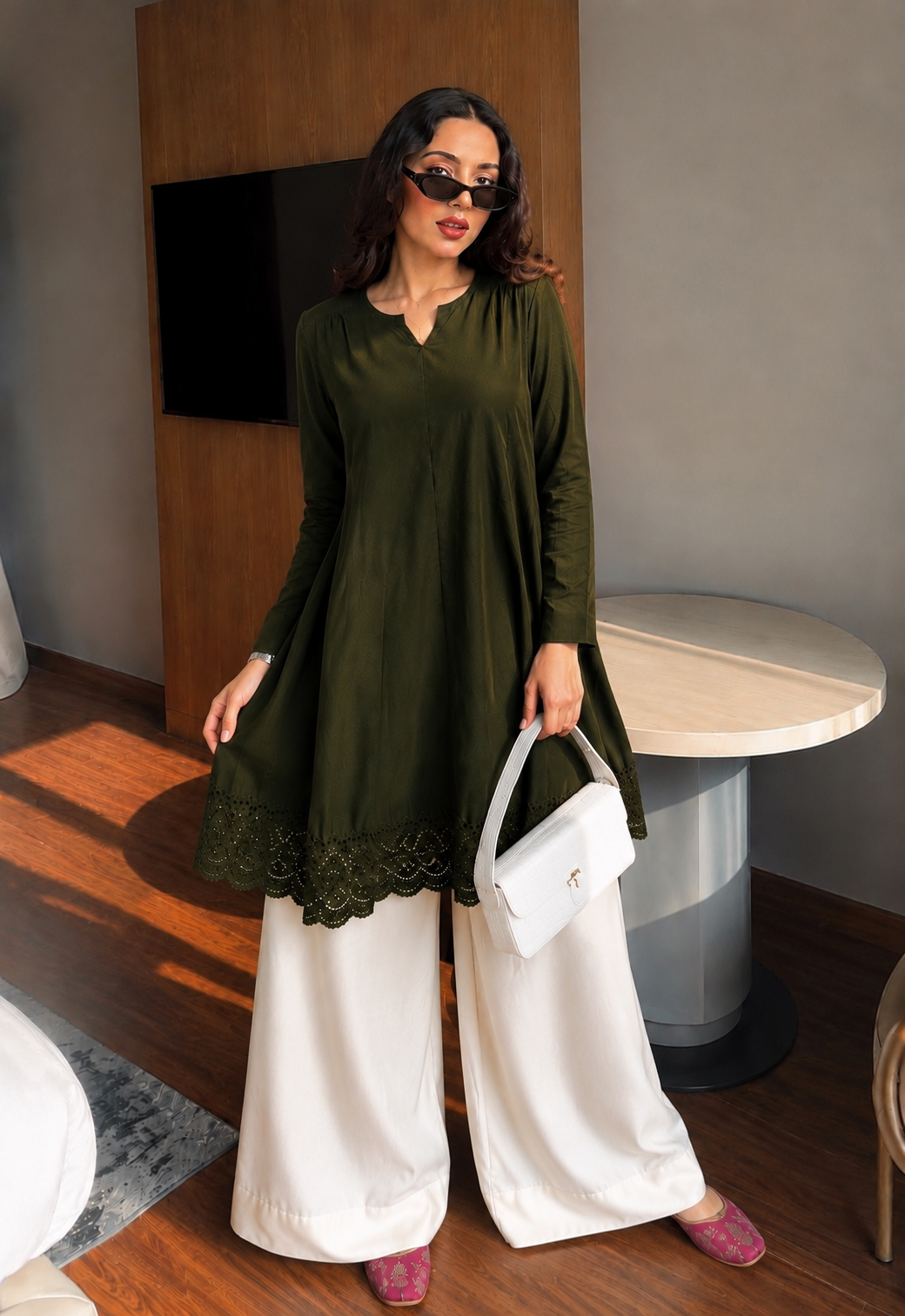Trending frock kurti set with straight wide leg palazzo pant