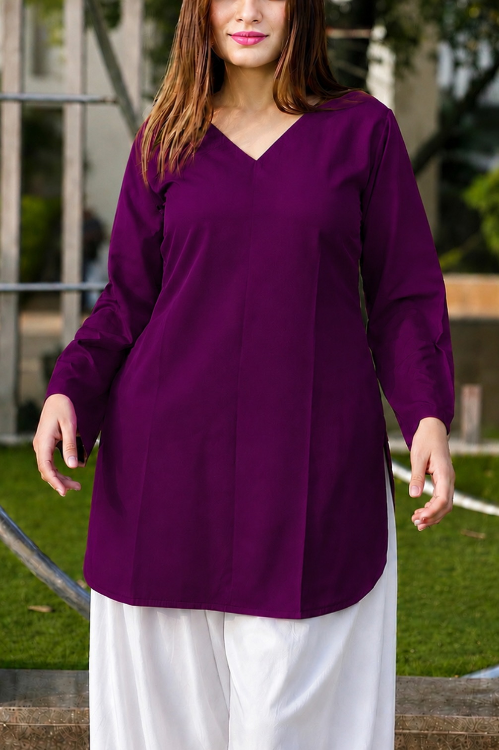 Buy-Two-Get-Two Pure Crepe Bell Sleeves Kurti - Purple