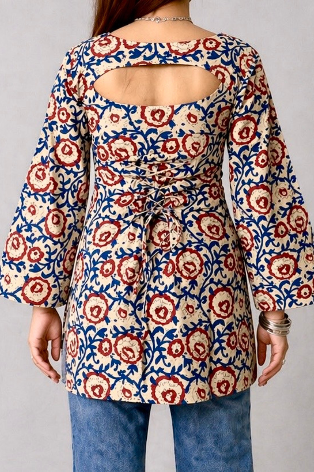 Sanganeri Pure Cotton Detachable Sleeve Two Piece Kurti Set