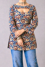 Sanganeri Pure Cotton Detachable Sleeve Two Piece Kurti Set