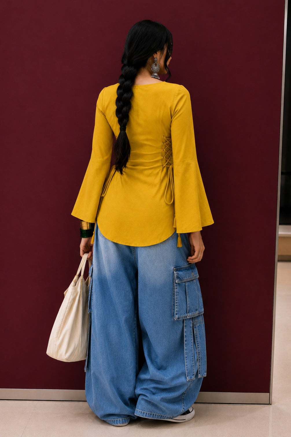 Bell Sleeves Corset Tie Up Kurti