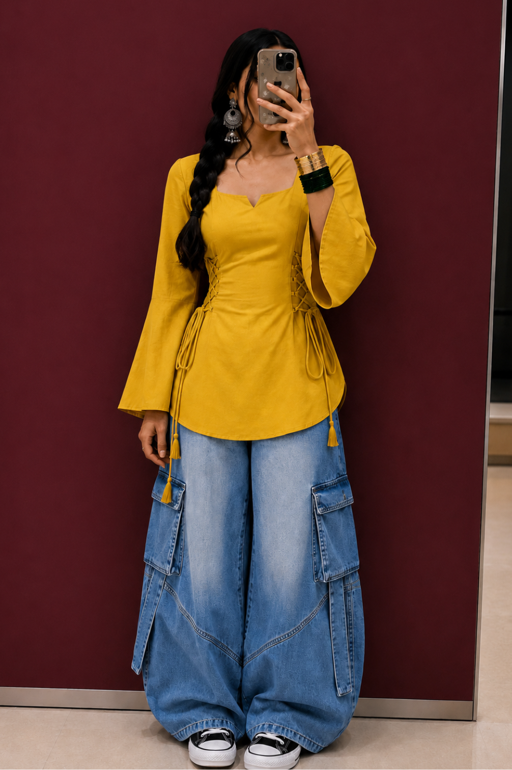 Bell Sleeves Corset Tie Up Kurti