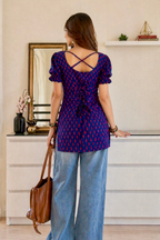 Pure cotton Hand printed Buti Print Puff Sleeves Short kurti with corset set back