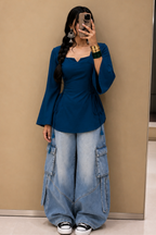 Bell Sleeves Corset Tie Up Kurti