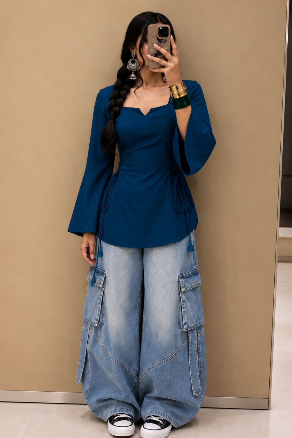 Bell Sleeves Corset Tie Up Kurti