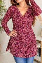 Pure Cotton Hand Printed Sanganeri Print Full Sleeves Short Kurti With Corset Back