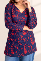 Pure Cotton Hand Printed Sanganeri Print full Sleeves Short Kurti With Corset Back
