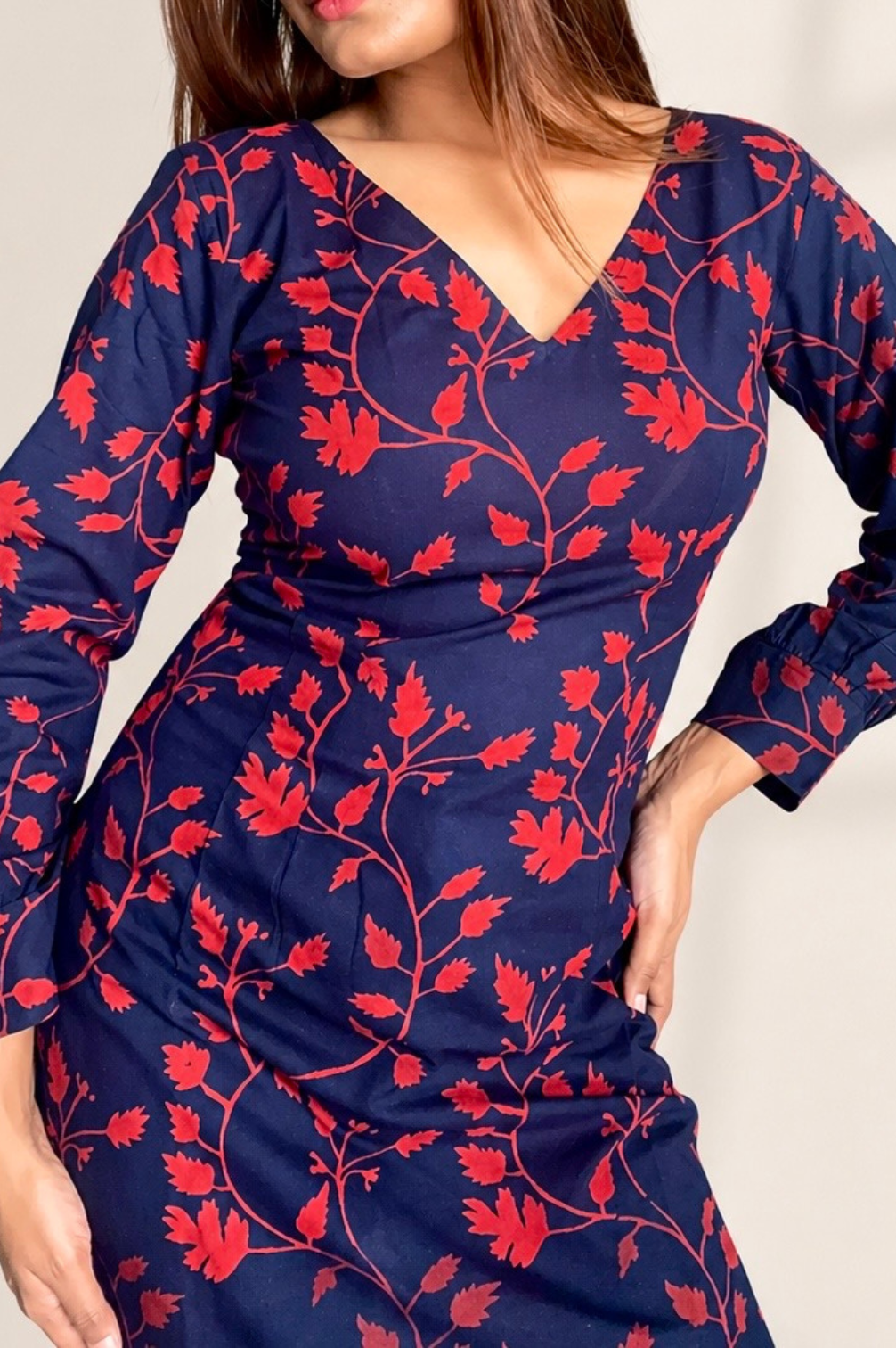 Pure Cotton Hand Printed Sanganeri Print full Sleeves Short Kurti With Corset Back