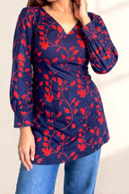 Pure Cotton Hand Printed Sanganeri Print full Sleeves Short Kurti With Corset Back