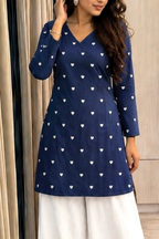 Pure Cotton Hand Printed Heart Shape Print Full Sleeves Short Kurti With Corset Back