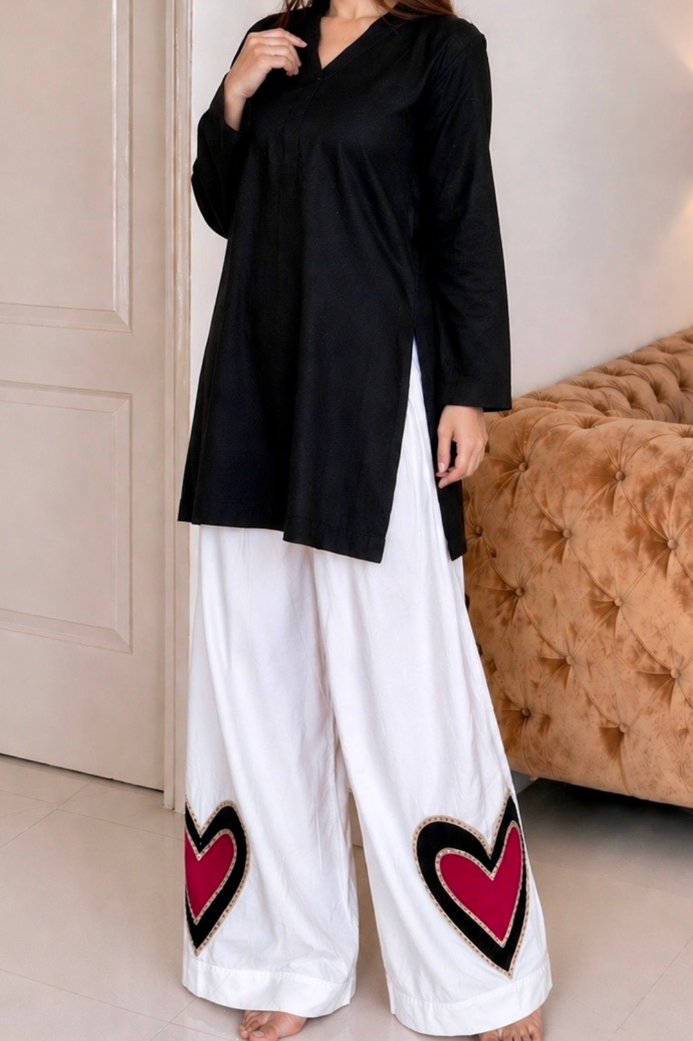 Pinterest Inspired Heart Design Farshi Salwar With black Kurta