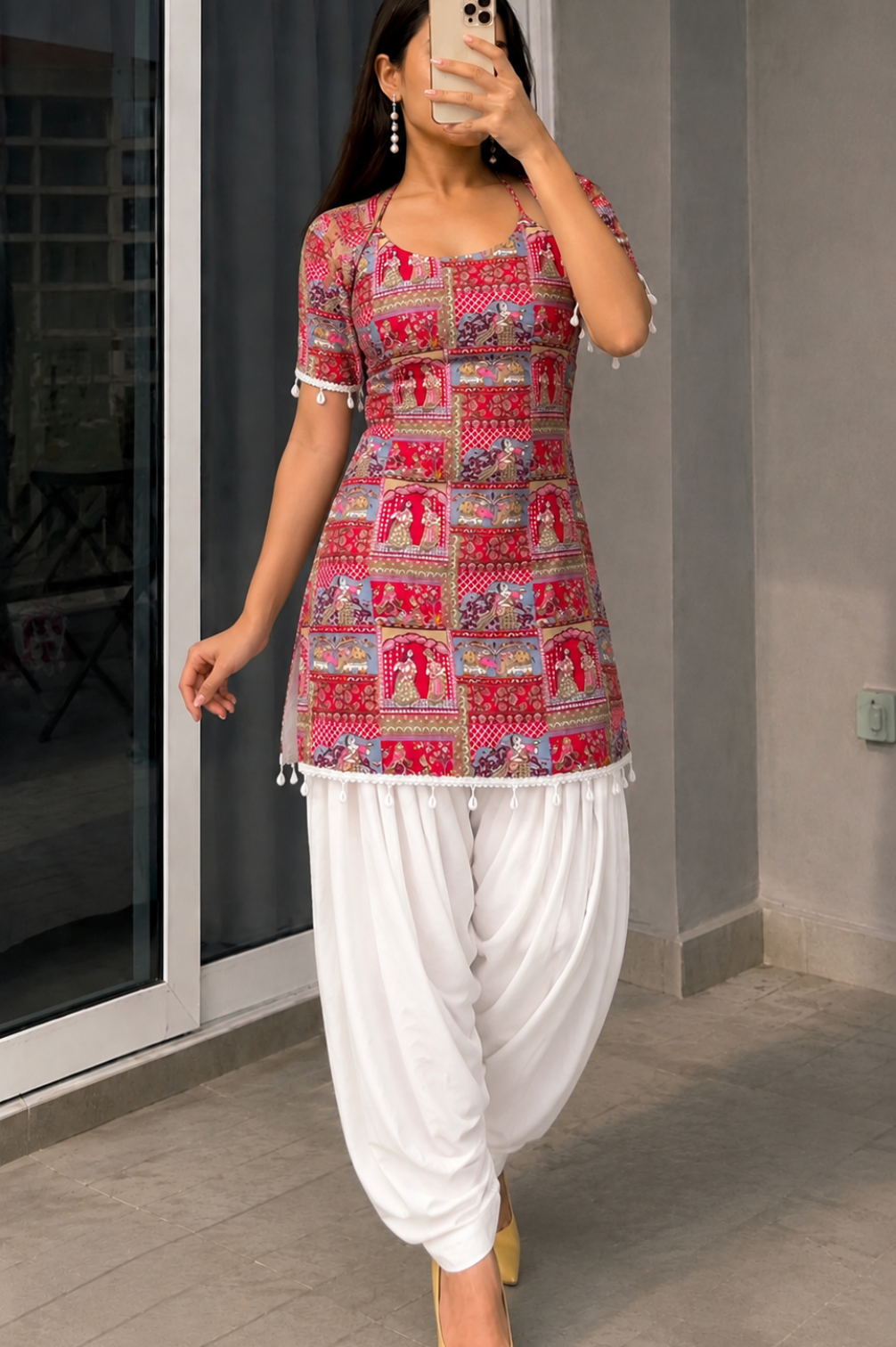 Detachable Coat Design Kurti In Maharani Print