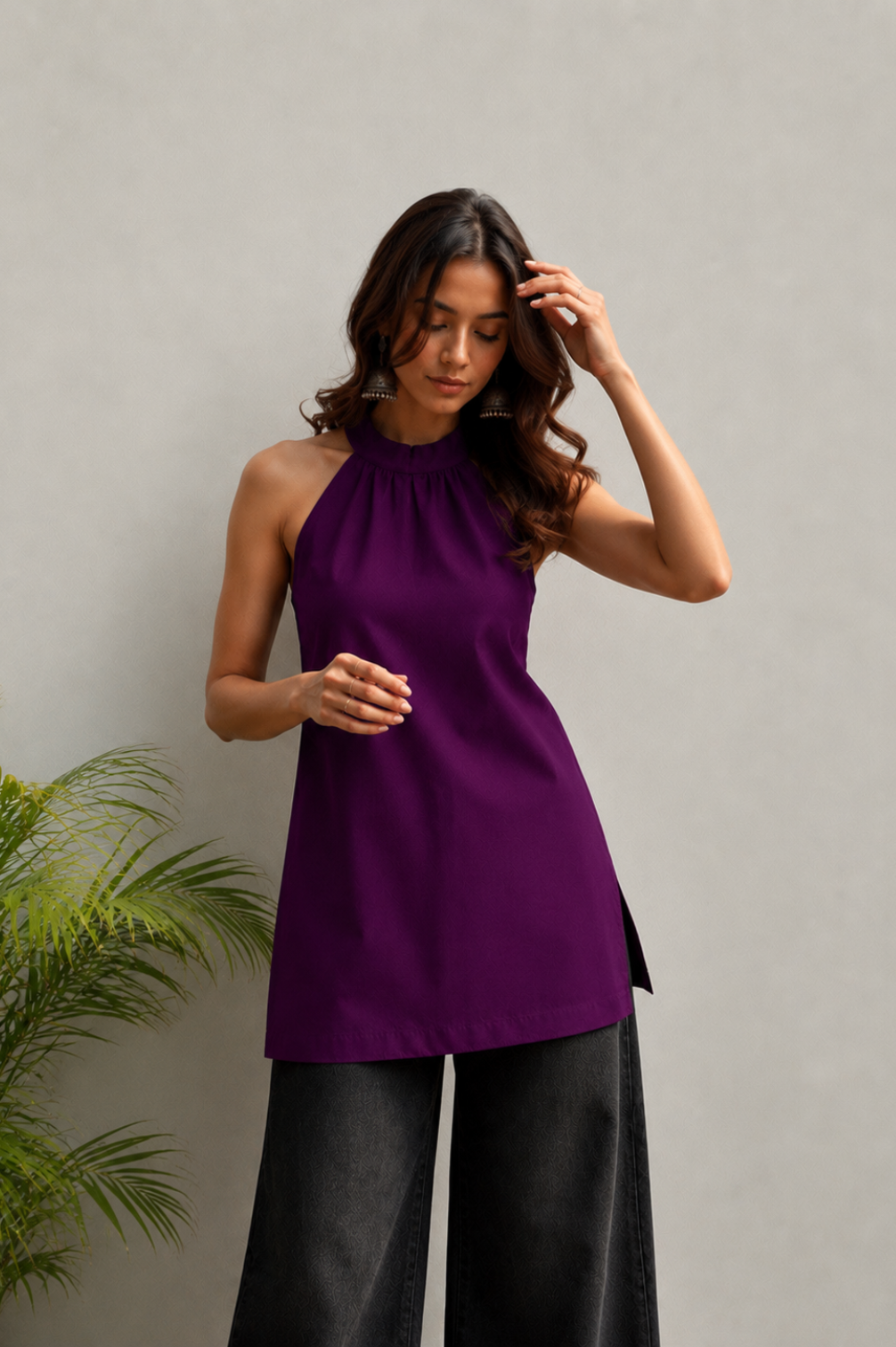 Halter neck kurti in pure crepe  Short kurti