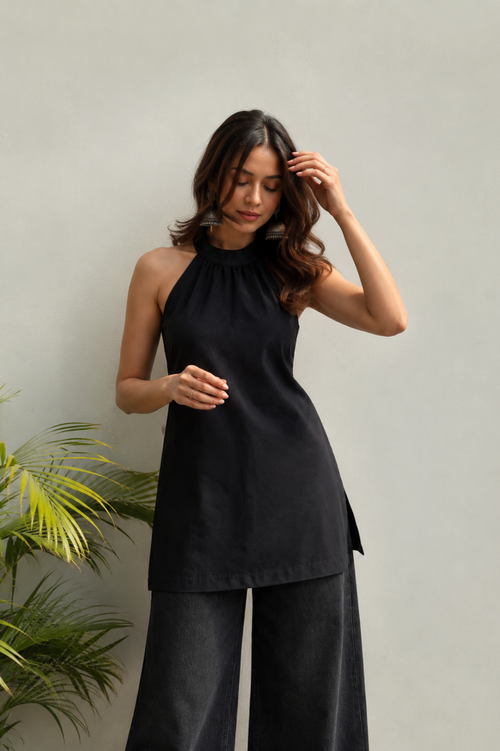 Halter neck kurti in pure crepe  Short kurti
