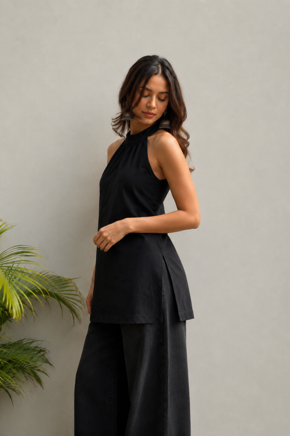 Halter neck kurti in pure crepe  Short kurti