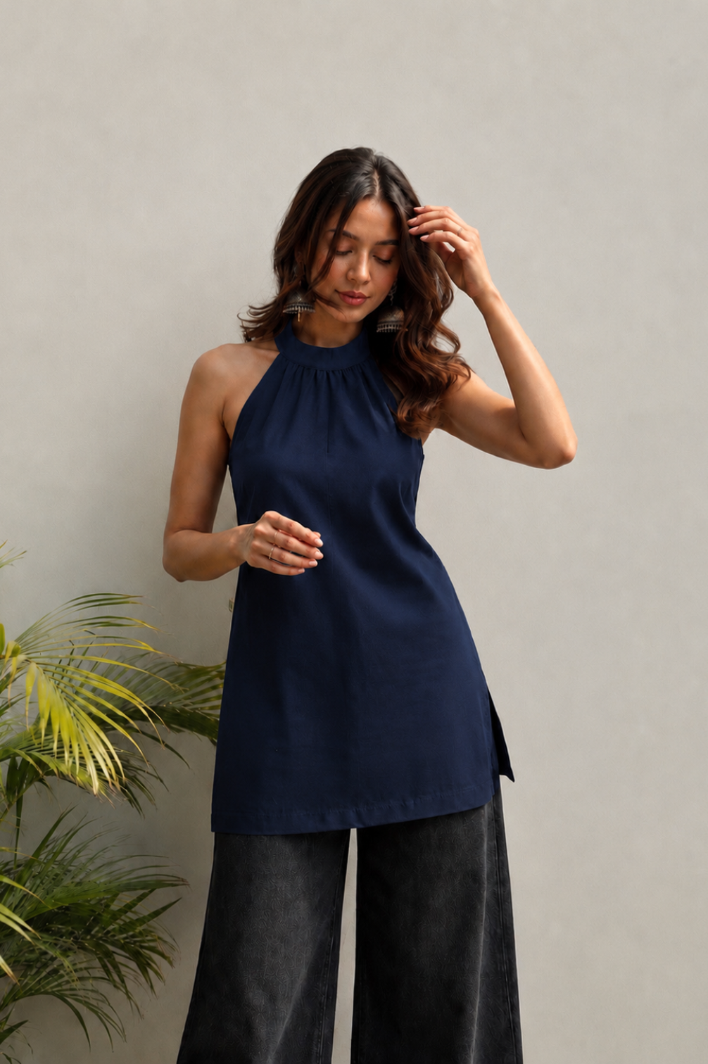 Halter neck kurti in pure crepe  Short kurti