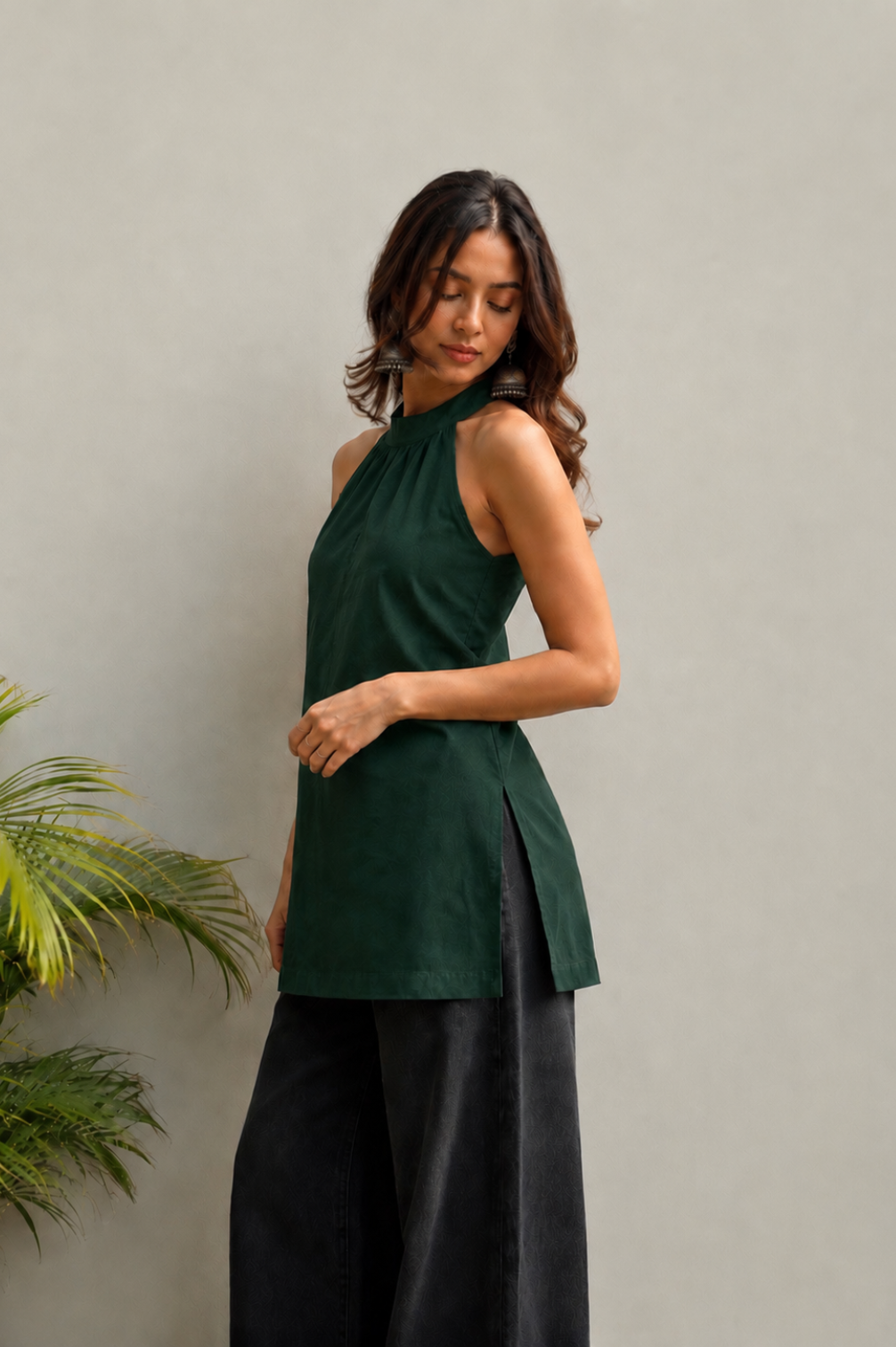 Halter neck kurti in pure crepe  Short kurti