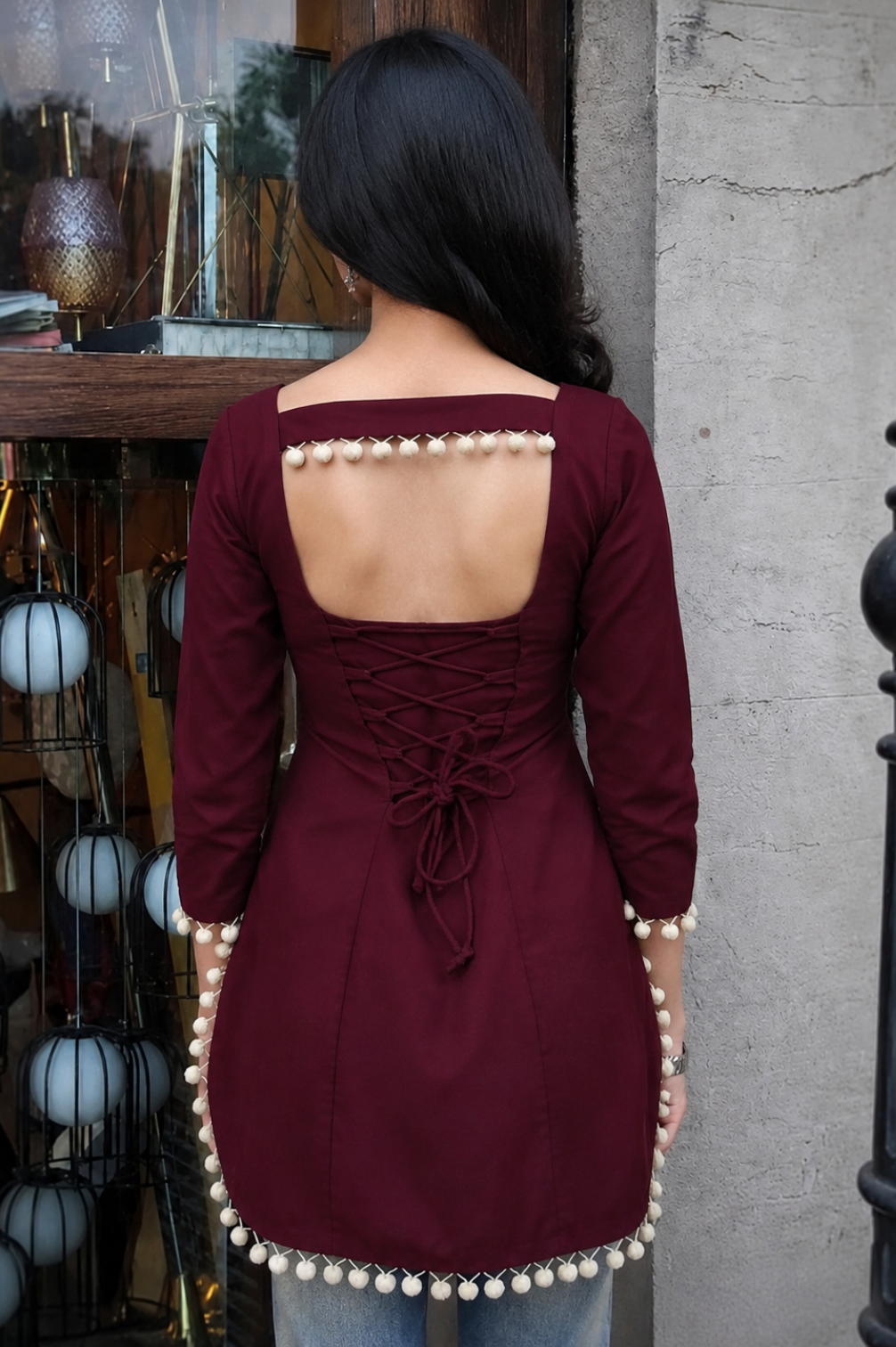 Trending Corset Back Rayon Kurti with Lace Work