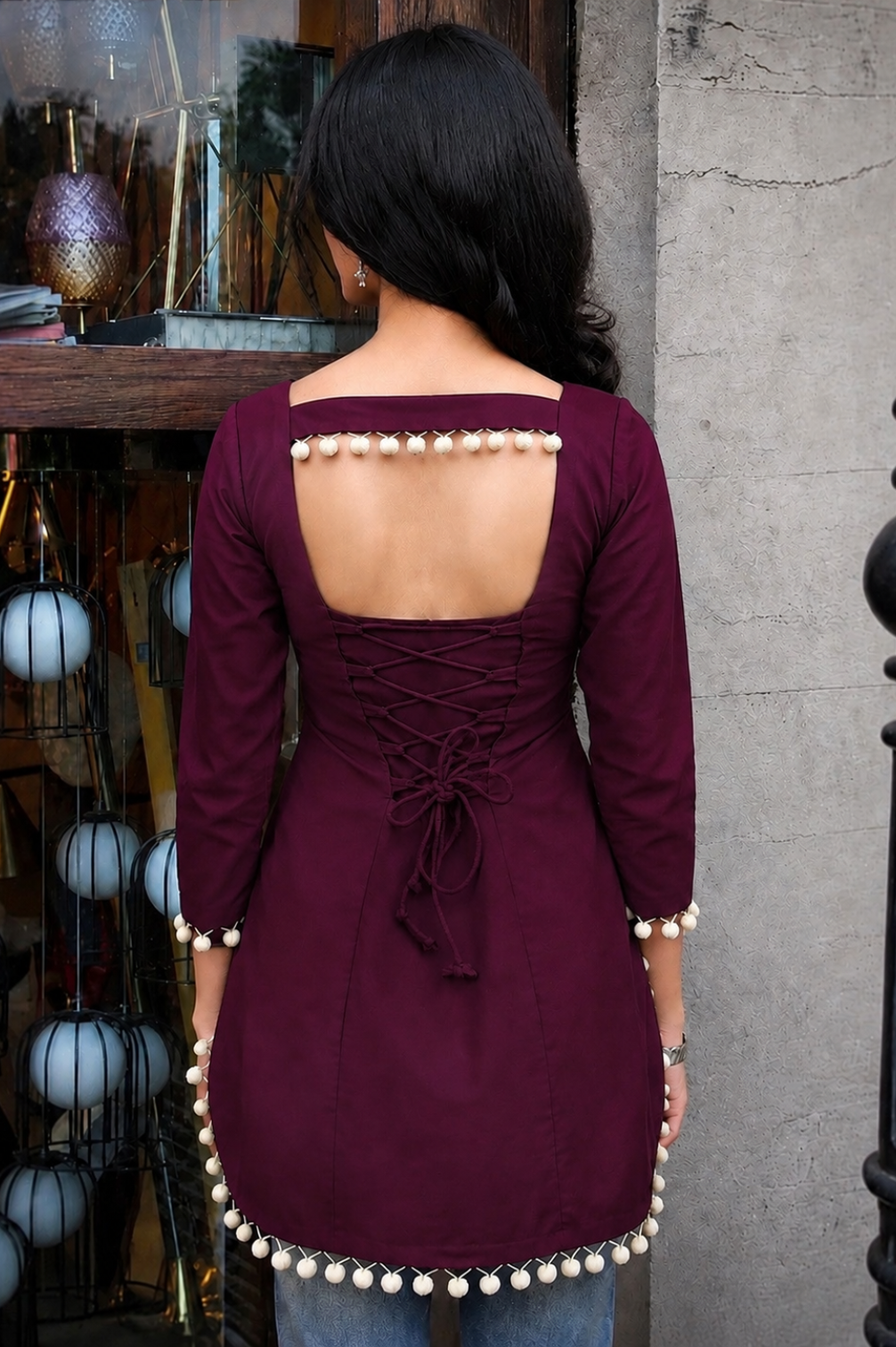 Trending Corset Back Rayon Kurti with Lace Work