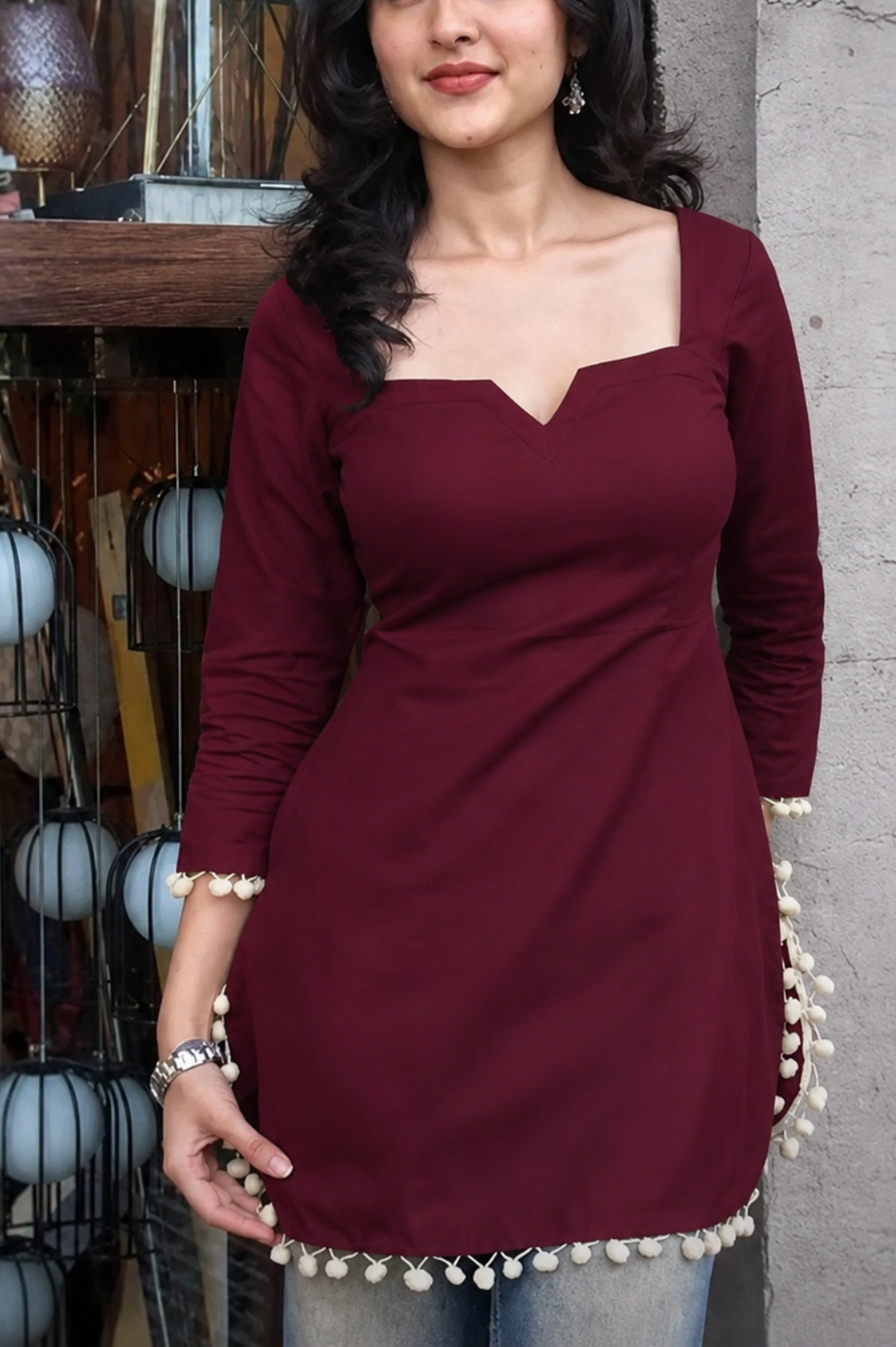 Trending Corset Back Rayon Kurti with Lace Work