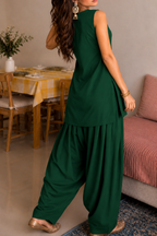 Pure Crepe fabric Set of 2 Farshi salwar and sleeveless kurta set