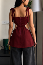 Trending Rayon Cut-Out Tie-Up Kurti Trendy Sleeveless