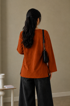 Elegant Rayon V-Neck Top with Scallop Detail