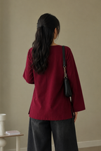 Elegant Rayon V-Neck Top with Scallop Detail