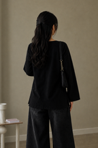 Elegant Rayon V-Neck Top with Scallop Detail