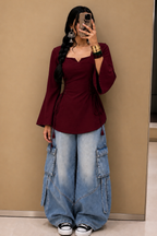 Bell Sleeves Corset Tie Up Kurti