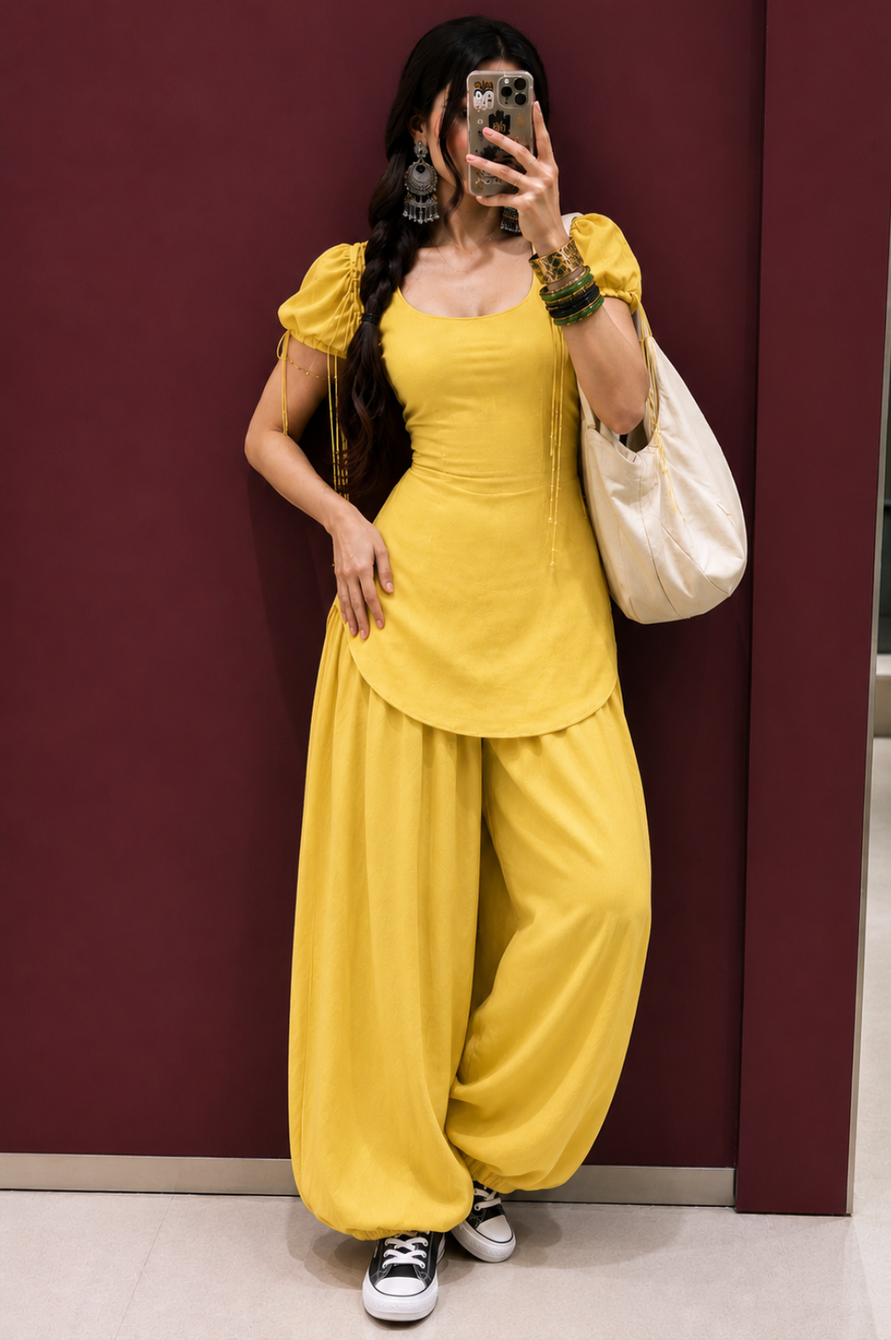 Two Piece Detachable Puff Sleeve Kurti with Corset Back Detail with Balloon Pant