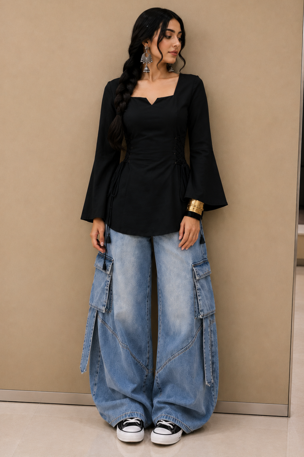 Bell Sleeves Corset Tie Up Kurti