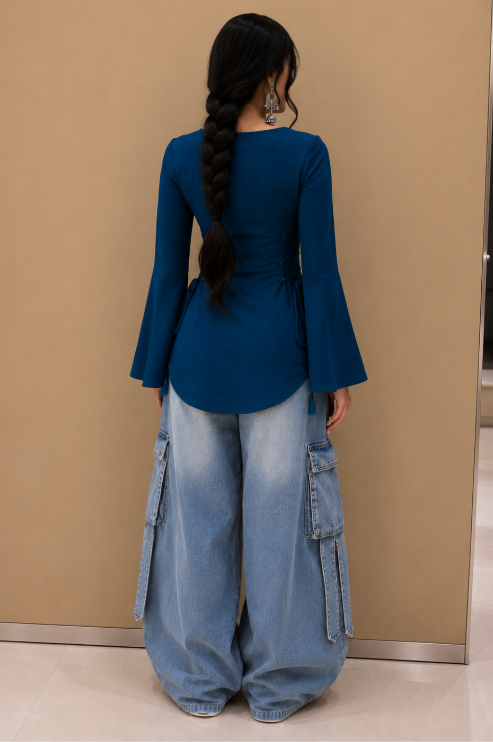Bell Sleeves Corset Tie Up Kurti