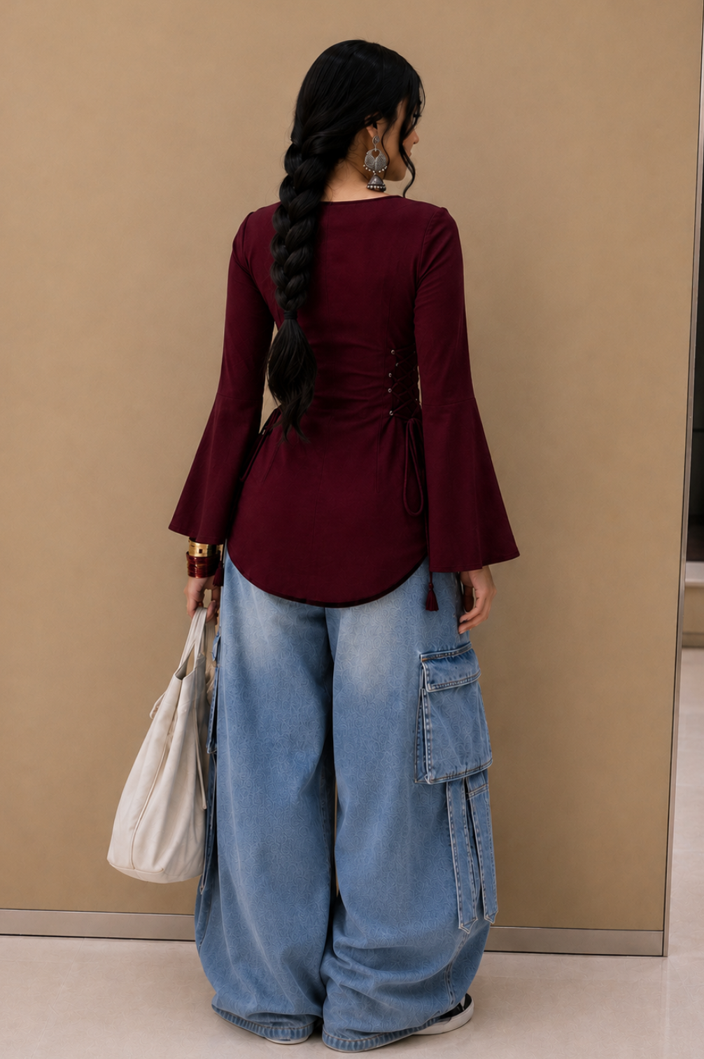 Bell Sleeves Corset Tie Up Kurti