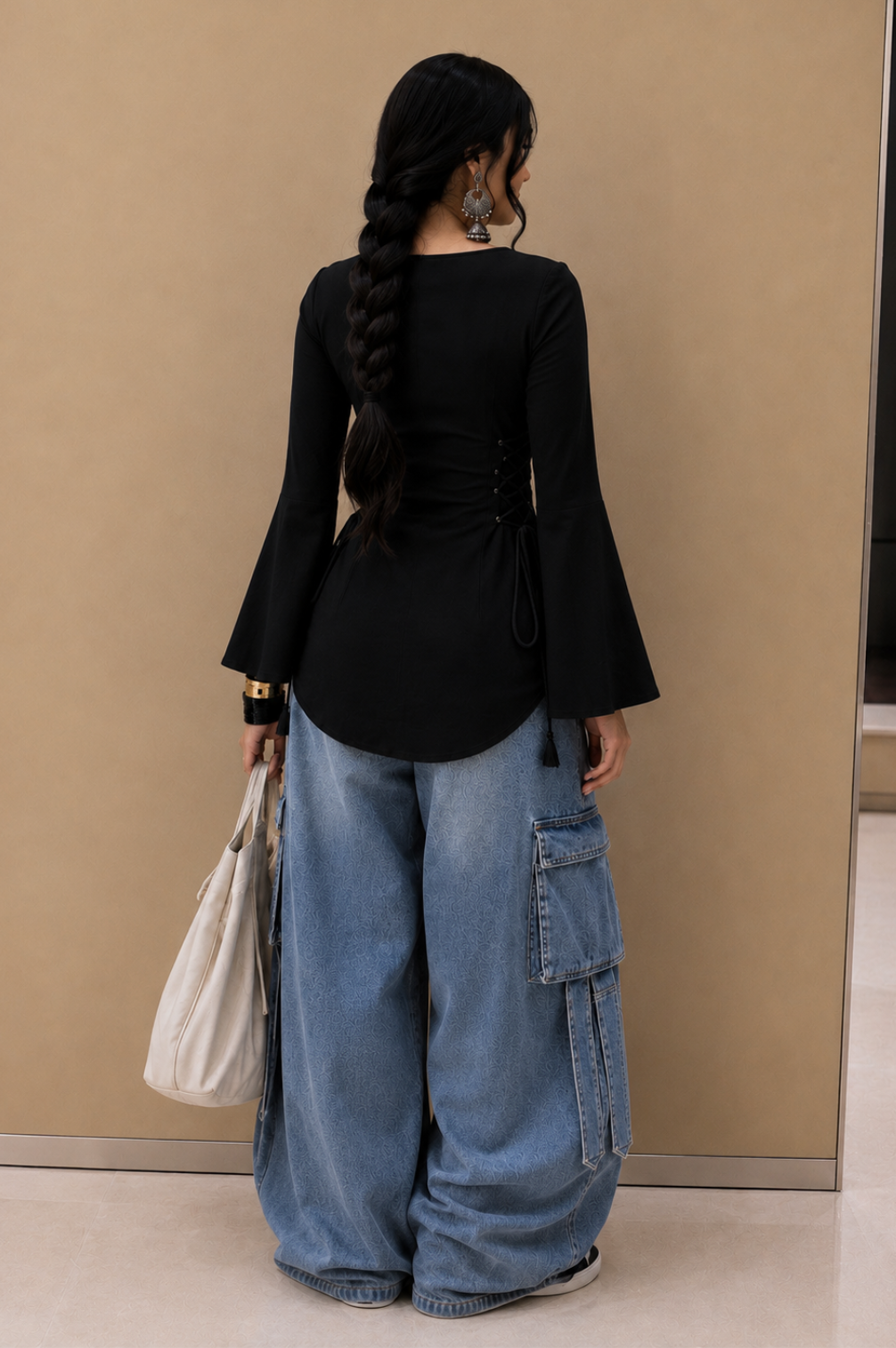 Bell Sleeves Corset Tie Up Kurti