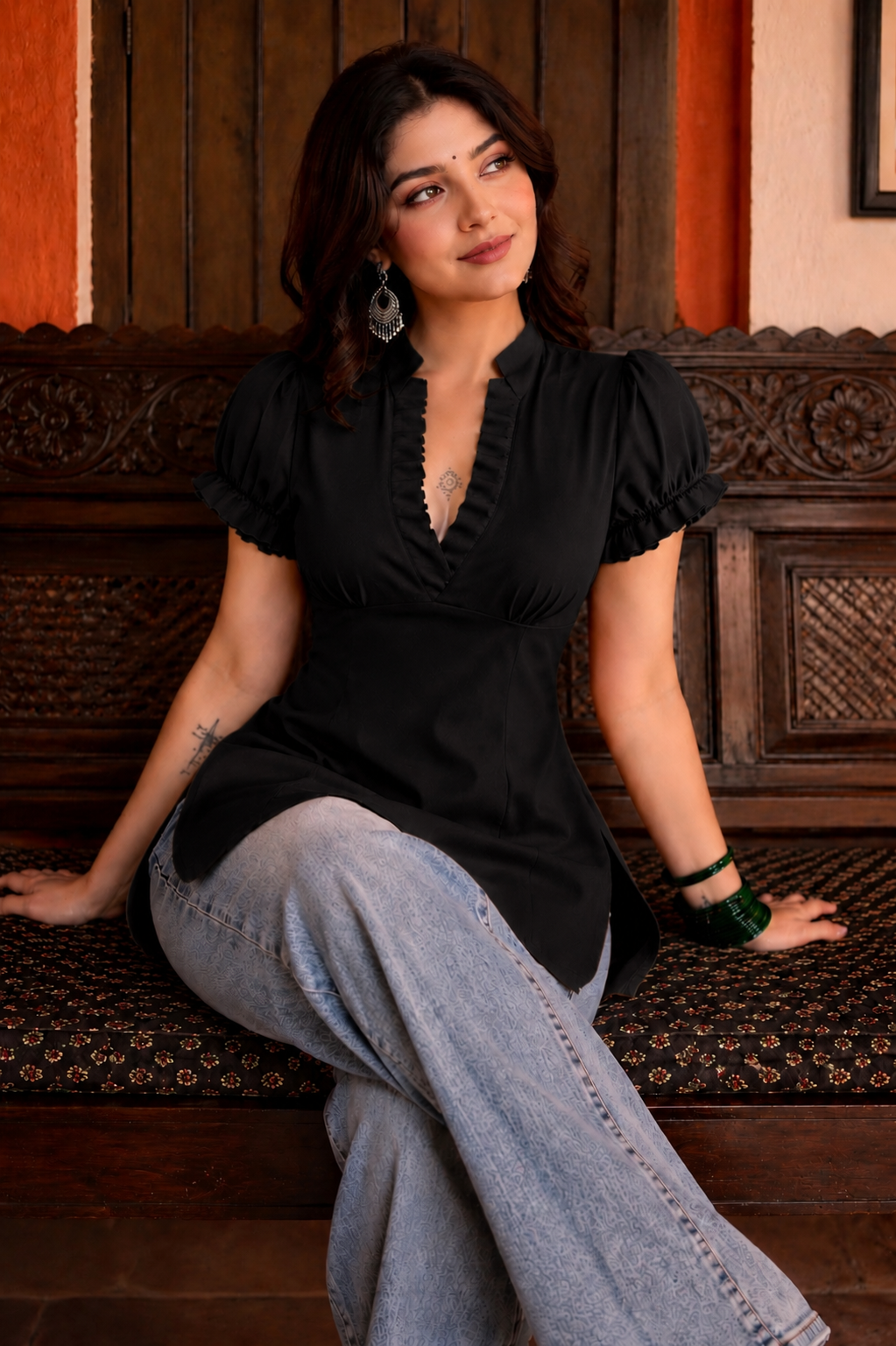 Viscose Puff Sleeves Kurti