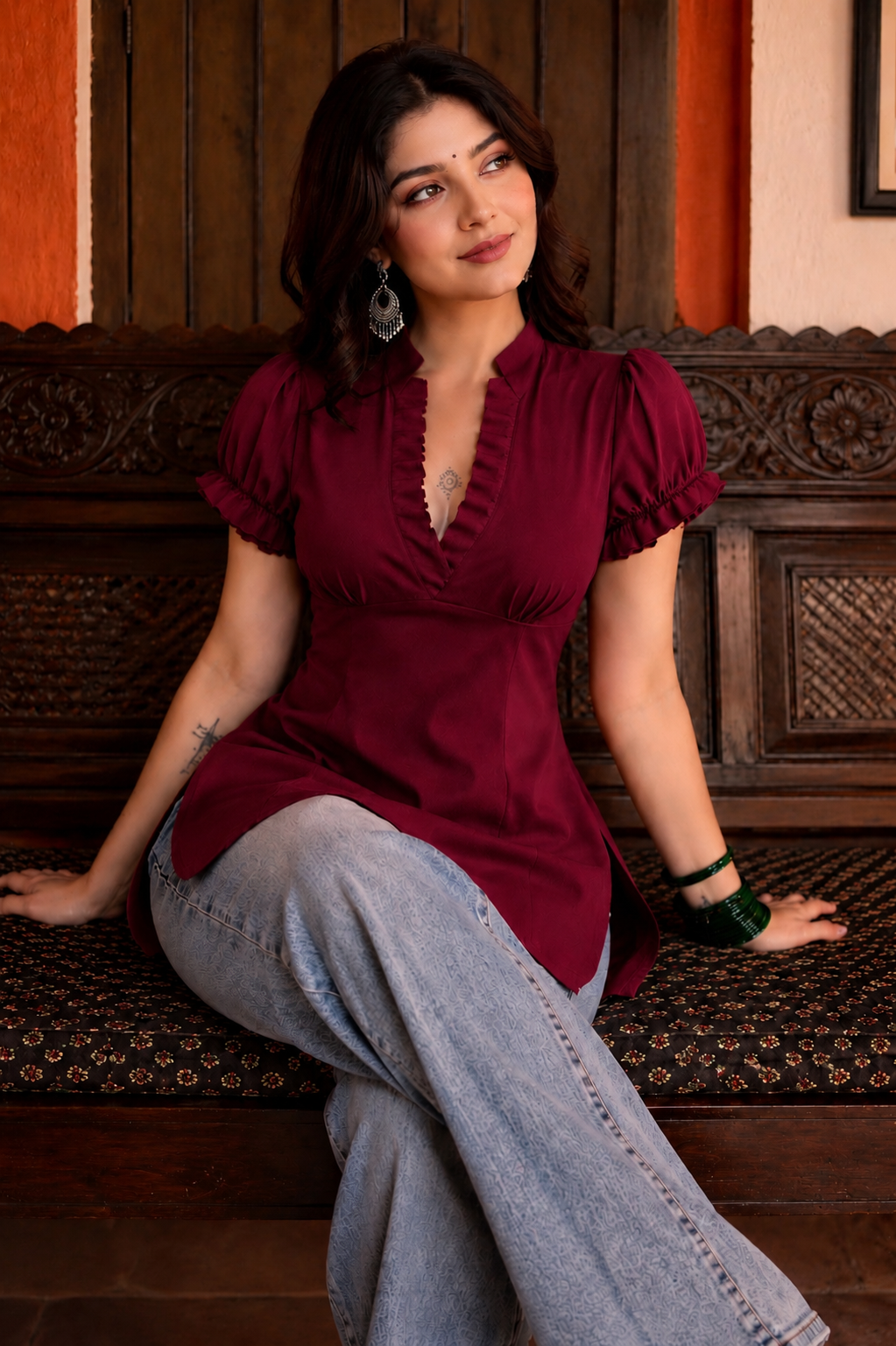 Viscose Puff Sleeves Kurti