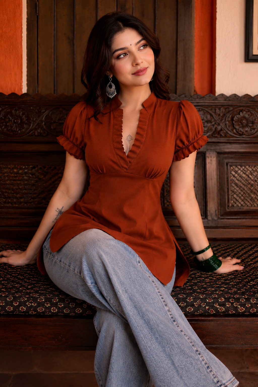 Viscose Puff Sleeves Kurti