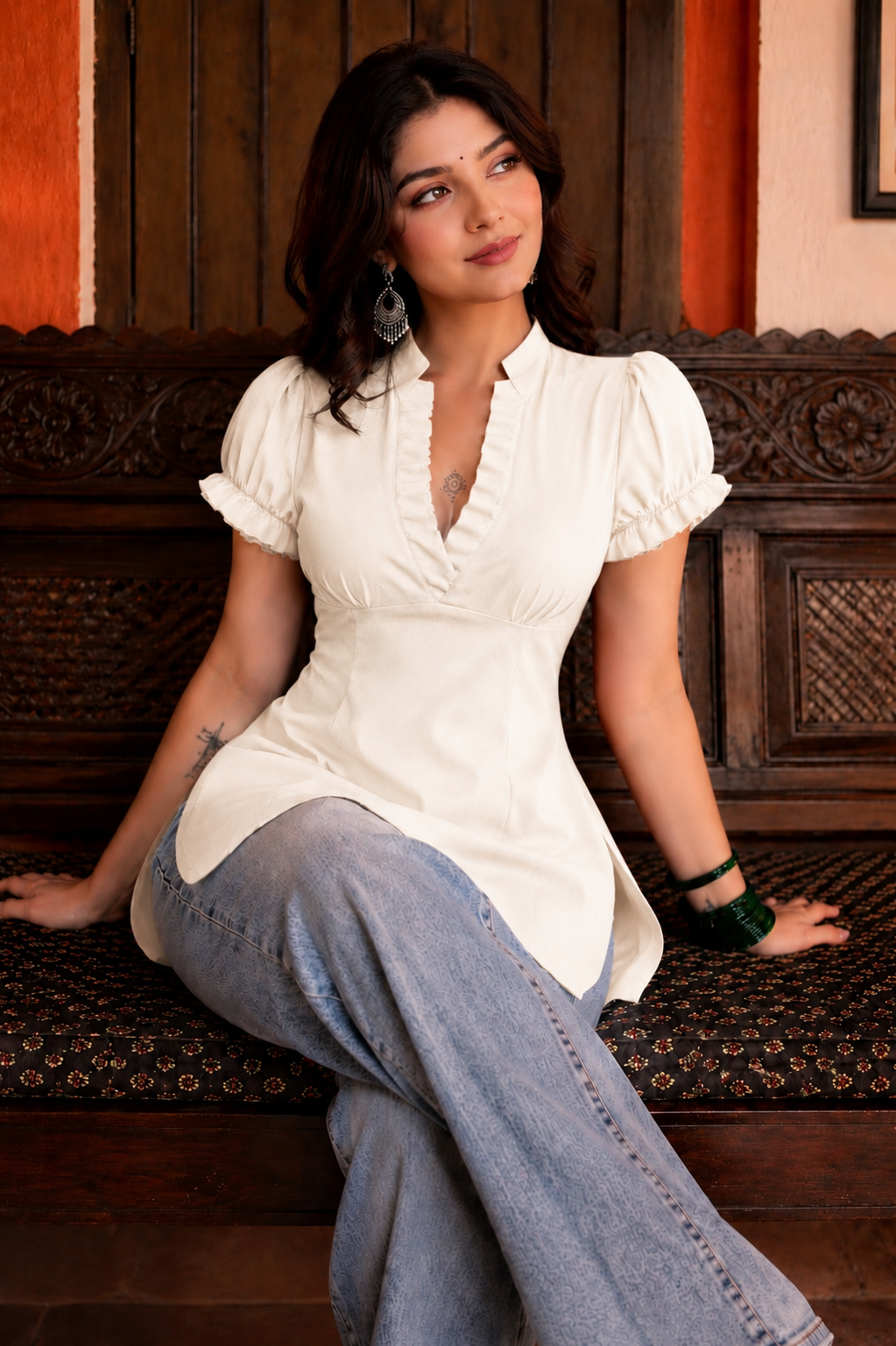 Viscose Puff Sleeves Kurti