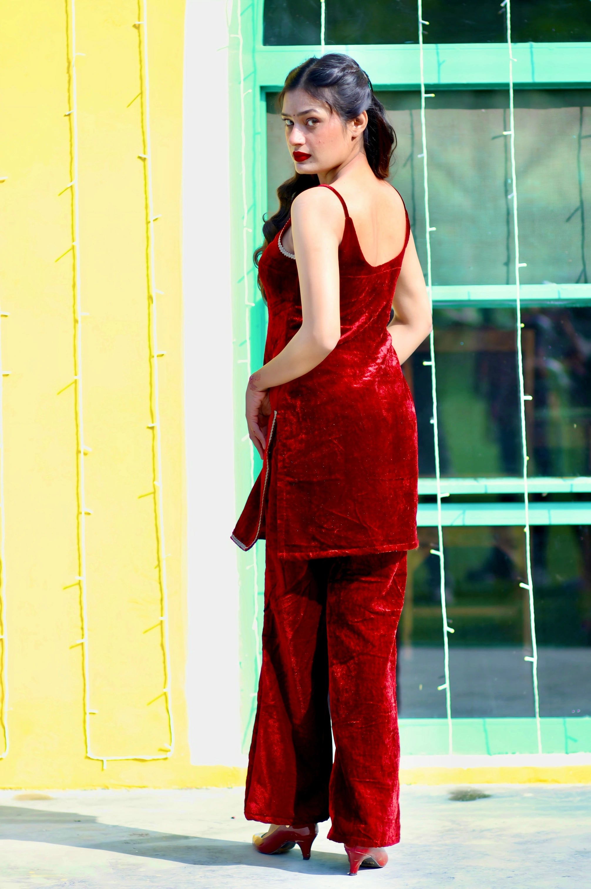 Y2K KURTA WITH PANT TEAL BLUE