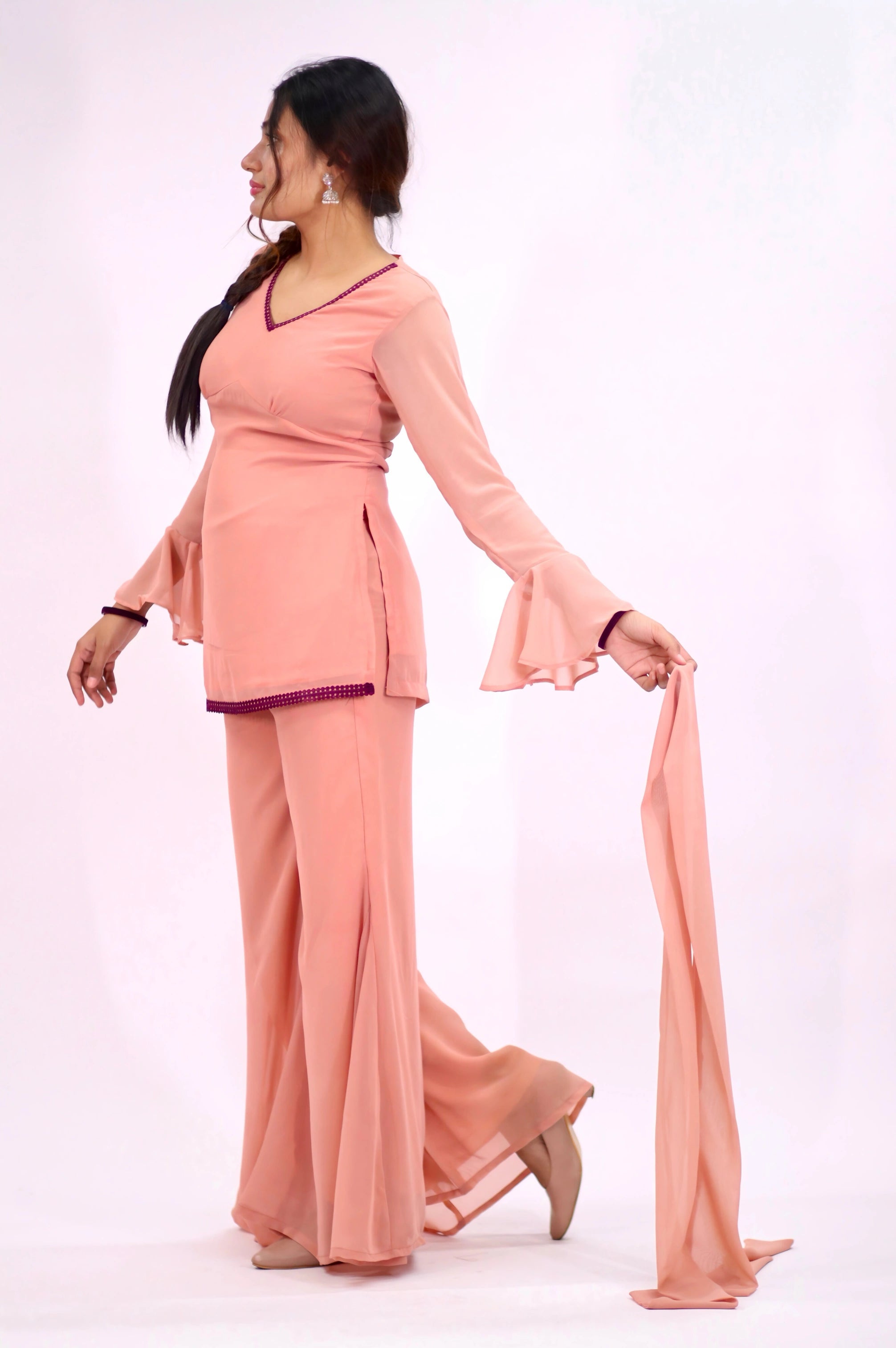 Y2k Short Kurta With Bell Bottom Pant & Necklace Dupatta