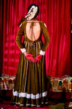 Olive Green Velvet Anarkali With Dupatta  (Heavy Flair With Embroidery)