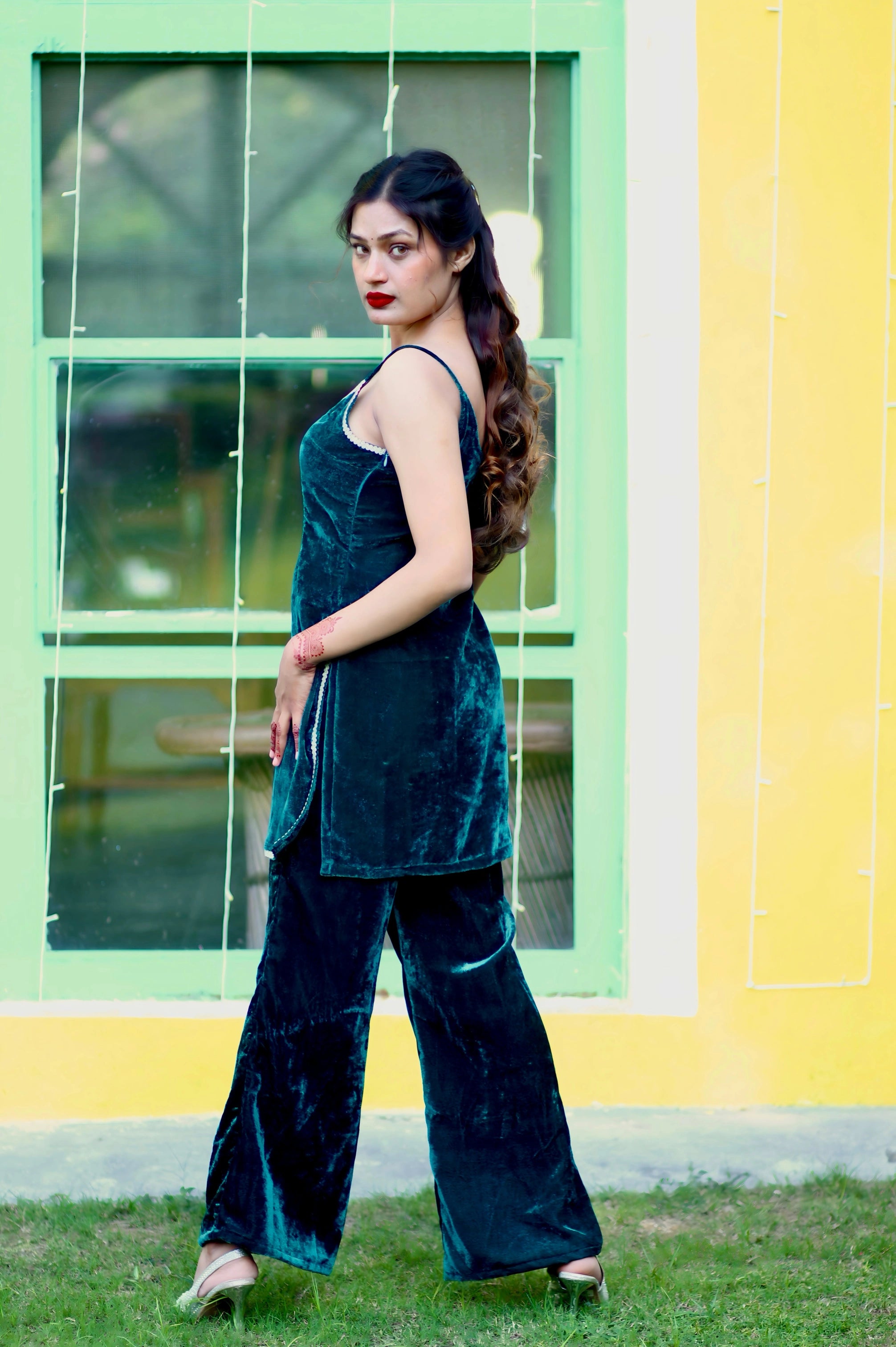 Y2K KURTA WITH PANT TEAL BLUE