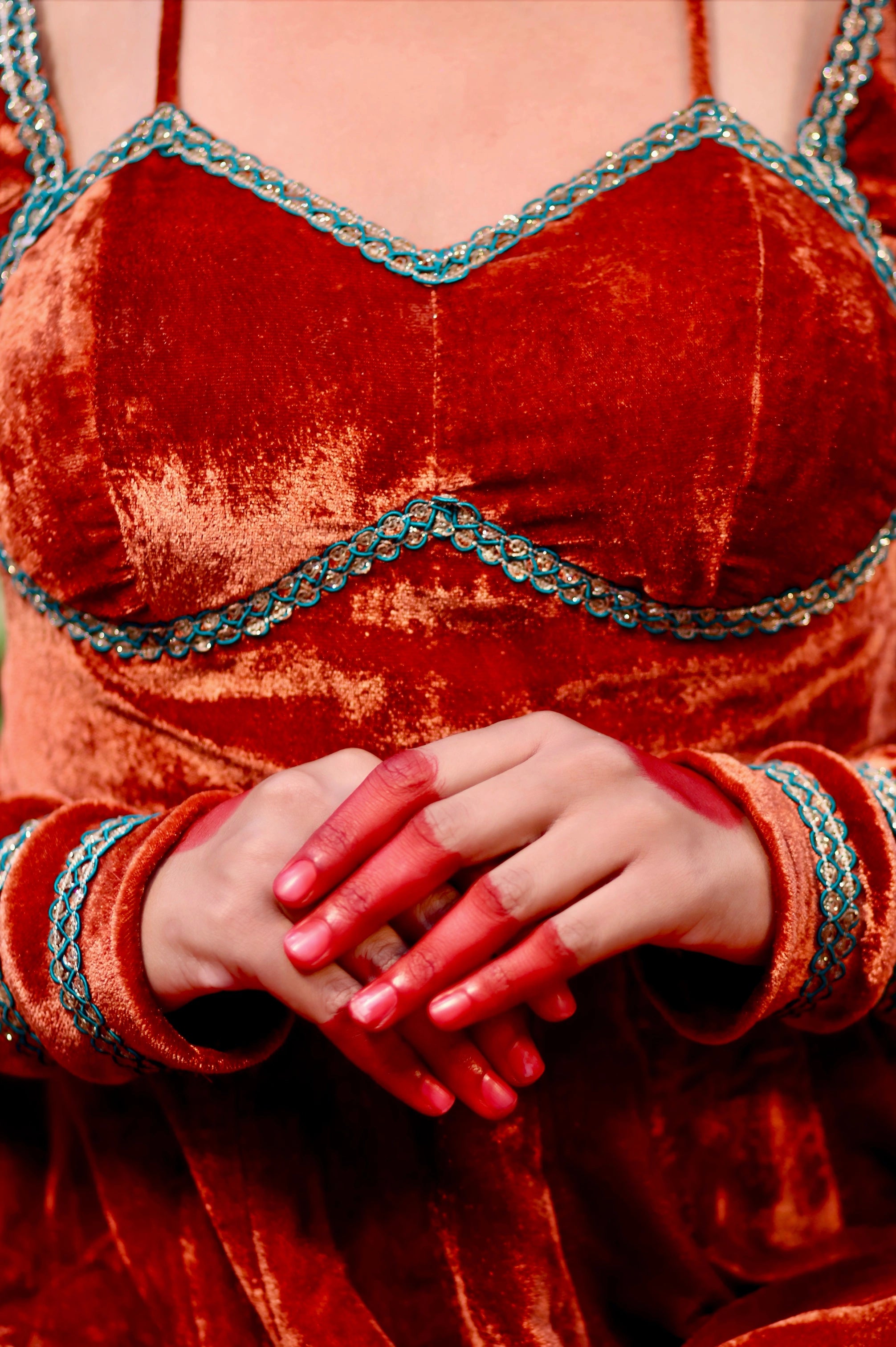 RUST COLOUR VELVET ANARKALI WITH DUPATTA (HEAVY FLAIR)