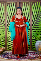 Rust Colour Velvet Anarkali With Dupatta (Heavy Flair)
