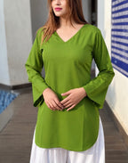 Buy 1 Get 1 Pure Crape Bell Sleeves Kurti - Light Green