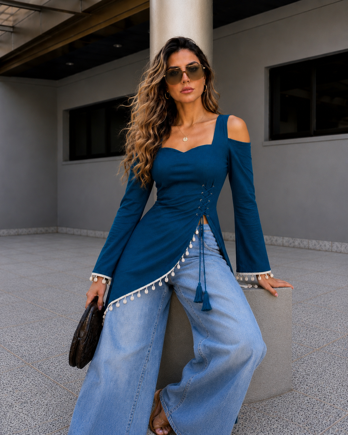 Trending Front Slit Cris-Cross Design With Corset Back Kurti With Lace Work